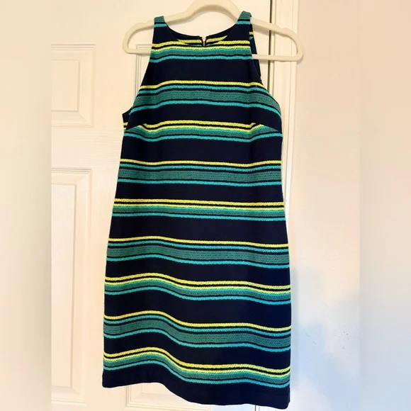 Vineyard Vines Striped Knit Shift Dress Size 4 Navy Teal Yellow Sleeveless - Picture 3 of 9